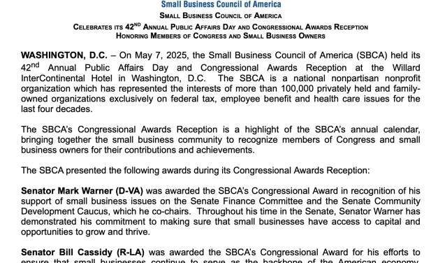 SBCA Celebrates its 42nd Annual Public Affairs Day and Congressional Awards Reception Honoring Members of Congress and Small Business Owners